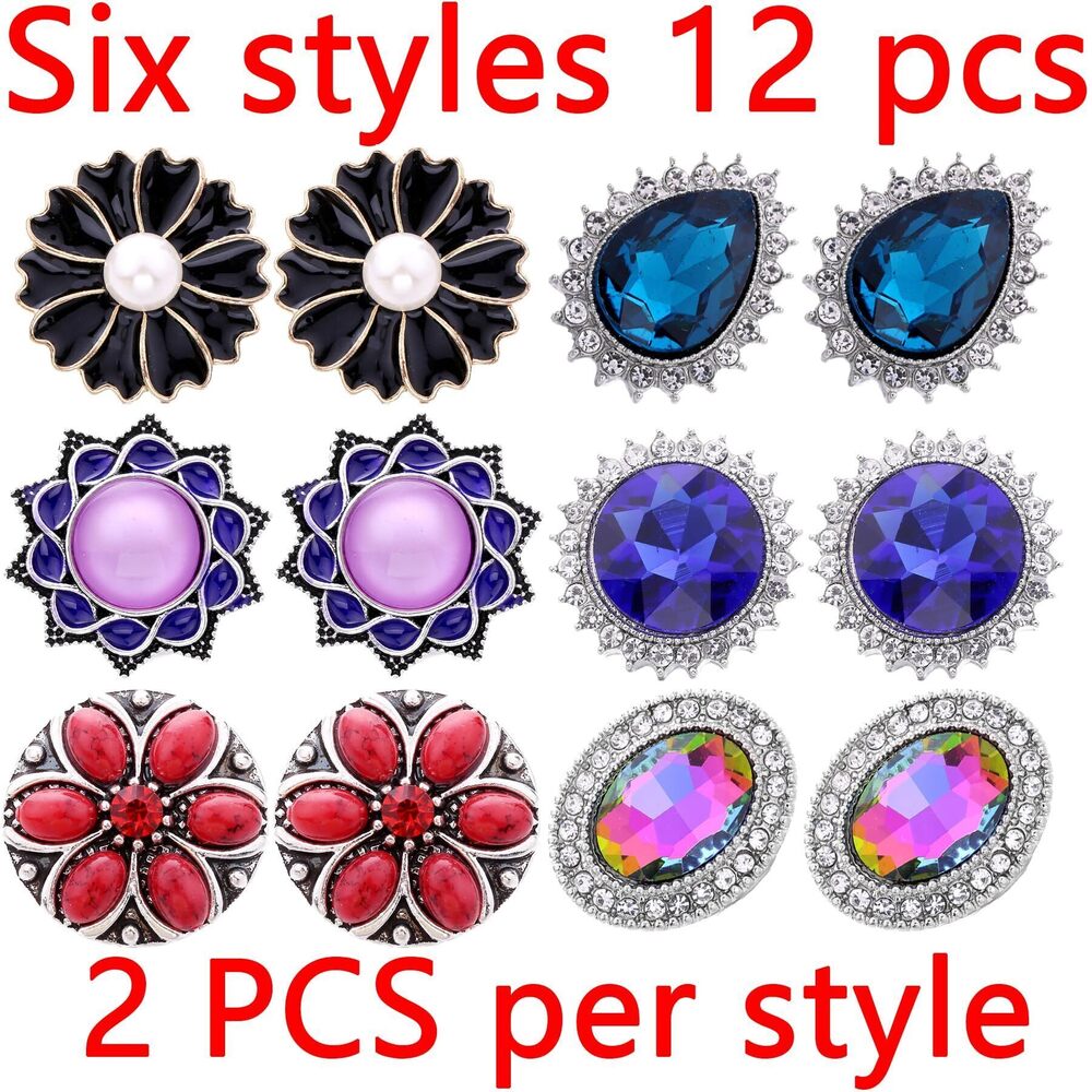 5173 6 Style of 12pcs Rhinestones Snaps Jewelry Charms Ginger Buttons - Picture 2 of 9